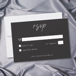 エレガントなチャコールブラックのミニマリスト結婚式 出欠カード