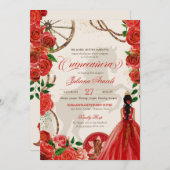 エレガントなチャローレッドローズ ウエスタンランチ キンセアニエラ 招待状 (正面/裏面)
