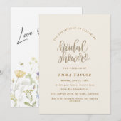 エレガントなチャーム アイボリー＆ゴールド ワイルドフラワー ブライダル 招待状 (正面/裏面)