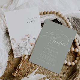 エレガントなチャーム モノグラム 緑の野生の花 ウェディング 招待状