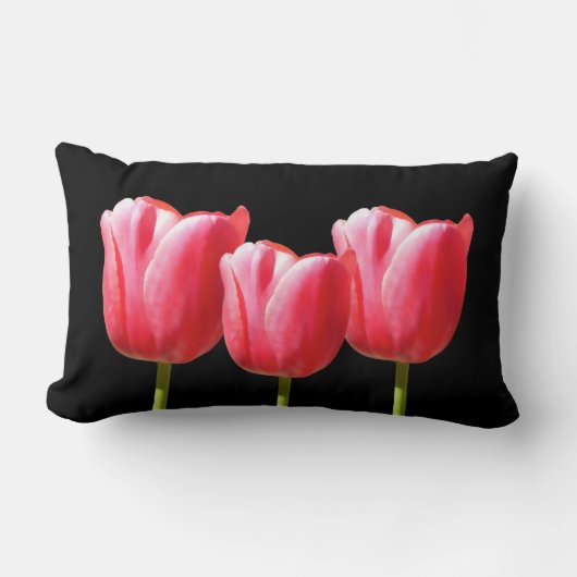 エレガントなチューリップのトリオの絵画 ランバークッション (正面)