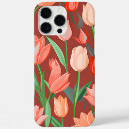 エレガントなチューリップの花柄 - 赤とピンクの春  iPhone 16 PRO MAXケース