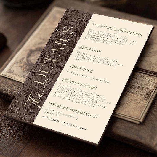 エレガントなチョコレートモカの結婚式詳細カード エンクロージャーカード