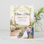 エレガントなチョークボードの結婚式招待状（愛のメッセージ付き） 招待状 (スタンド正面)