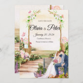 エレガントなチョークボードの結婚式招待状（愛のメッセージ付き） 招待状 (正面/裏面)