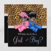 エレガントなチーターの赤ちゃん性別発表シャワー 招待状 (正面/裏面)