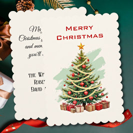 エレガントなツリーと手書き風フォントのフォトなしクリスマスカード シーズンカード