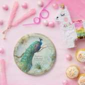 エレガントなツリーブランチの魅力的でフェイクな金ぱくの孔雀 ペーパープレート (パーティー)