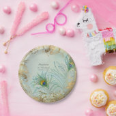 エレガントなツリーブランチの魅力的でフェイクな金ぱくの孔雀 ペーパープレート (パーティー)