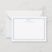 エレガントなツーモノグラム ライトブルー ジオメトリックボーダー ノートカード (正面)