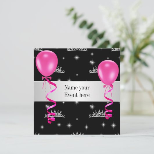 エレガントなティアラの黒のピンクは特別なイベントを風船のようにふくらませます 招待状 (スタンド正面)