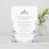 エレガントなティアラ ゴールド 青いバラのキンセアニエラ 招待状 (スタンド正面)