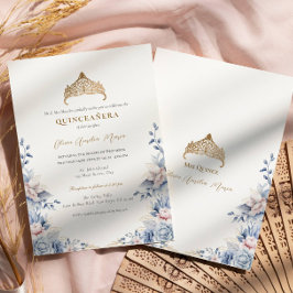 エレガントなティアラ ゴールド 青いバラのキンセアニエラ 招待状