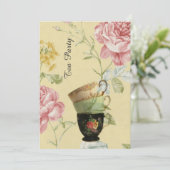 エレガントなティーカップの春のヴィンテージのお茶会 招待状 (スタンド正面)