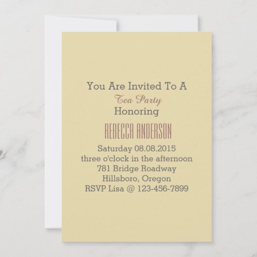 エレガントなティーカップの春のヴィンテージのお茶会 招待状 (裏面)