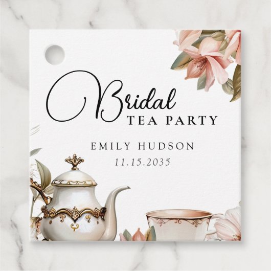 エレガントなティーパーティーのブライダルシャワー フェイバータグ (正面)