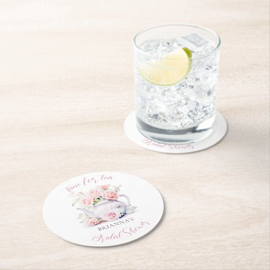 エレガントなティーパーティーのブライダルシャワー ラウンドペーパーコースター (インサイチュ)