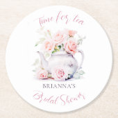 エレガントなティーパーティーのブライダルシャワー ラウンドペーパーコースター (正面)
