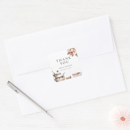 エレガントなティーパーティー ブライダルシャワー スクエアシール (封筒)