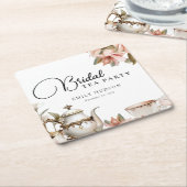 エレガントなティーパーティー ブライダルシャワー スクエアペーパーコースター (アングル)