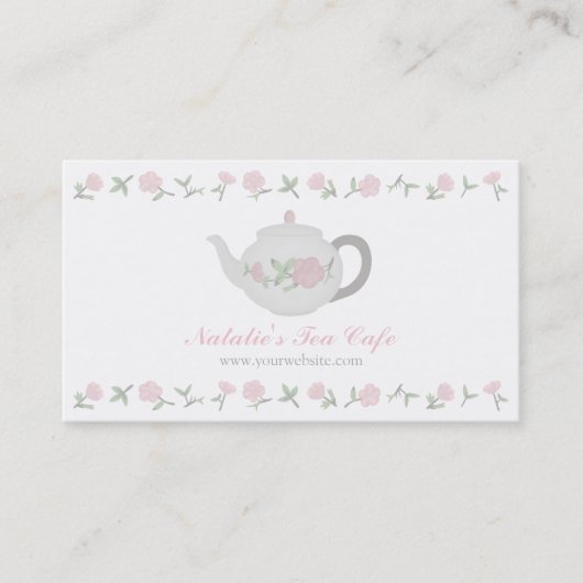 エレガントなティーポットの茶カフェの名刺 名刺 (正面)