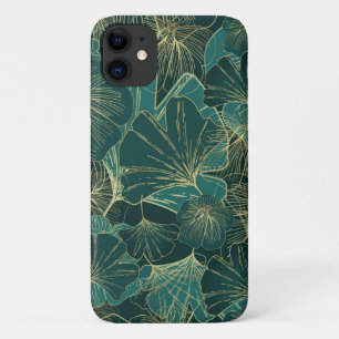 エレガントなティールゴールド花の葉シックでスタイリッシュ iPhone 11 ケース