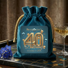 エレガントなティールブルーとゴールドの40歳の誕生日パーティー スクエアシール