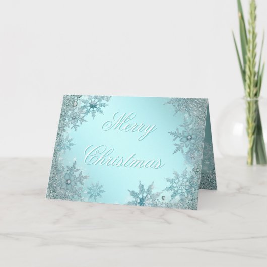エレガントなティールブルーの雪の結晶 クリスマス (正面)