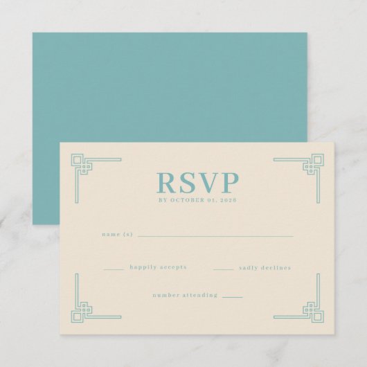 エレガントなティール幾何学RSVP 出欠カード (正面/裏面)