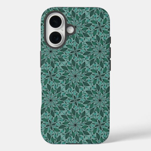 エレガントなティール色の花柄と葉の曼荼羅 Case-Mate iPhoneケース (裏面)