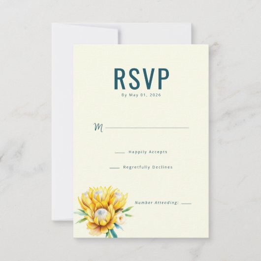エレガントなティール色の花柄RSVP 出欠カード (正面)