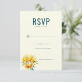 エレガントなティール色の花柄RSVP 出欠カード (スタンド正面)