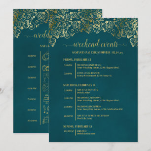 エレガントなティール&ゴールドの結婚式イベント&タイムライン プログラム
