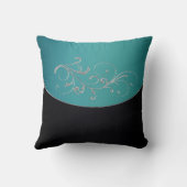 エレガントなティール（緑がかった色）および黒い装飾用クッション クッション (裏面)