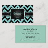 エレガントなティール（緑がかった色）のシェブロン青および黒いパターン 名刺 (正面/裏面)