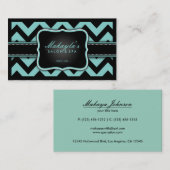 エレガントなティール(緑がかった色)のシェブロン青および黒いパターン 名刺 (正面/裏面)