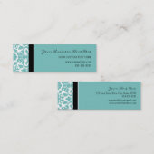 エレガントなティール（緑がかった色）のダマスク織の名刺 スキニー名刺 (正面/裏面)