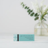 エレガントなティール（緑がかった色）のダマスク織の名刺 スキニー名刺 (スタンド正面)