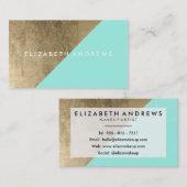 エレガントなティール(緑がかった色)のフェイクな金ゴールドホイルのモダンなメーキャップアーティスト 名刺 (正面/裏面)