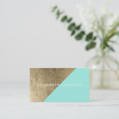 エレガントなティール(緑がかった色)のフェイクな金ゴールドホイルのモダンなメーキャップアーティスト 名刺 (スタンド正面)