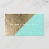 エレガントなティール(緑がかった色)のフェイクな金ゴールドホイルのモダンなメーキャップアーティスト 名刺 (正面)