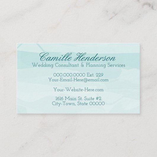 エレガントなティール(緑がかった色)の水彩画の名刺- 名刺 (裏面)