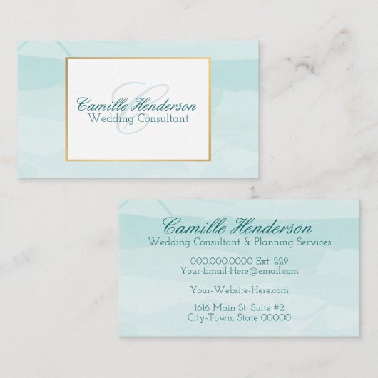 エレガントなティール(緑がかった色)の水彩画の名刺- 名刺 (正面/裏面)