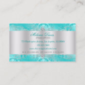 エレガントなティール(緑がかった色)の青いダマスク織の渦巻 名刺 (裏面)