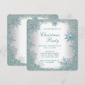 エレガントなティール（緑がかった色）の青い雪片のクリスマス・パーティ 招待状 (正面/裏面)