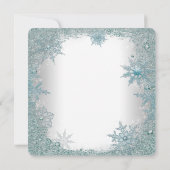 エレガントなティール（緑がかった色）の青い雪片のクリスマス・パーティ 招待状 (裏面)