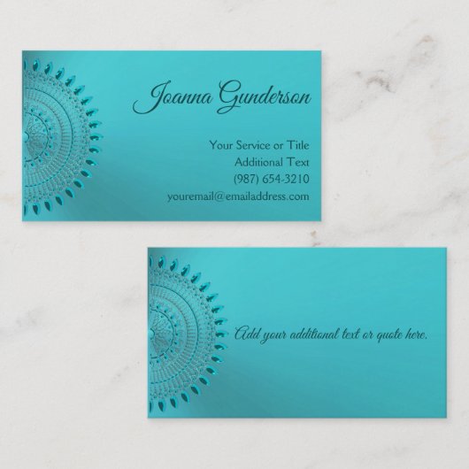 エレガントなティール(緑がかった色)の青緑の曼荼羅 名刺 (正面/裏面)