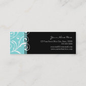 エレガントなティール（緑がかった色）の黒の渦巻の名刺 スキニー名刺 (裏面)