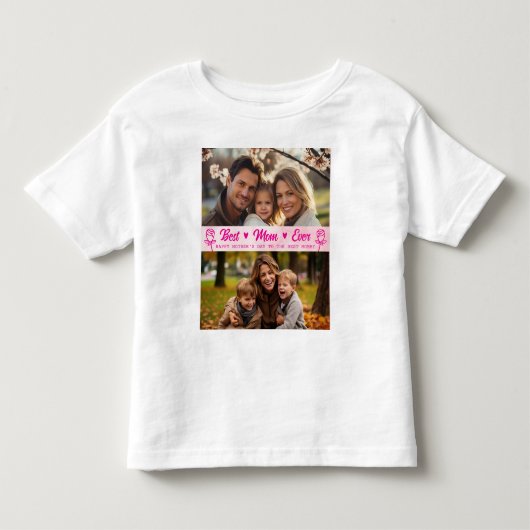 エレガントなテキストの写真 母の日 水彩 ピンク トドラーTシャツ (正面)
