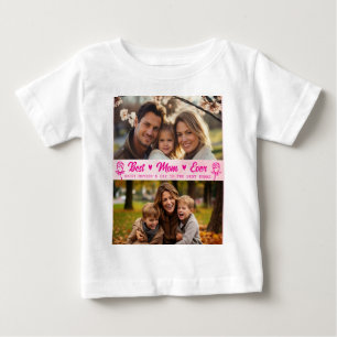 エレガントなテキストの写真 母の日 水彩 ピンク ベビーTシャツ